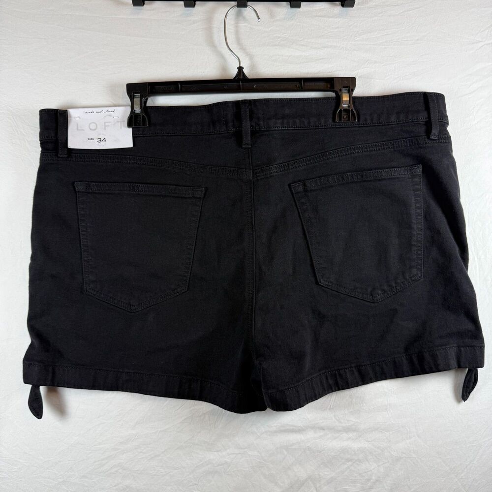 LOFT Black Denim Shorts with Tie Hem Detail Size 34/18 NWT - Picture 2 of 10